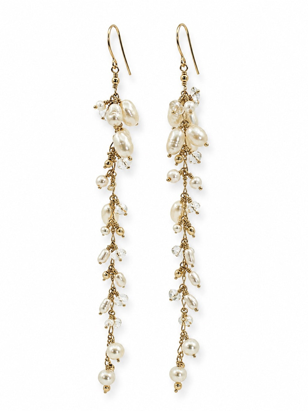 Freshwater Pearl and Clear Quartz Dangle Earrings