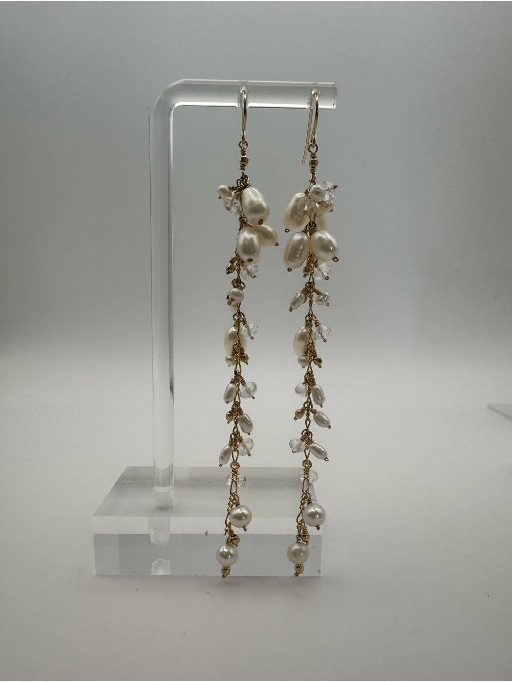 Freshwater Pearl and Clear Quartz Dangle Earrings