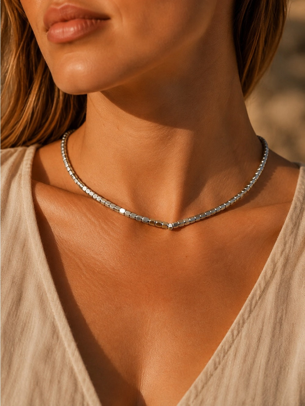 Silver Faceted Square Beaded Custom Jewelry