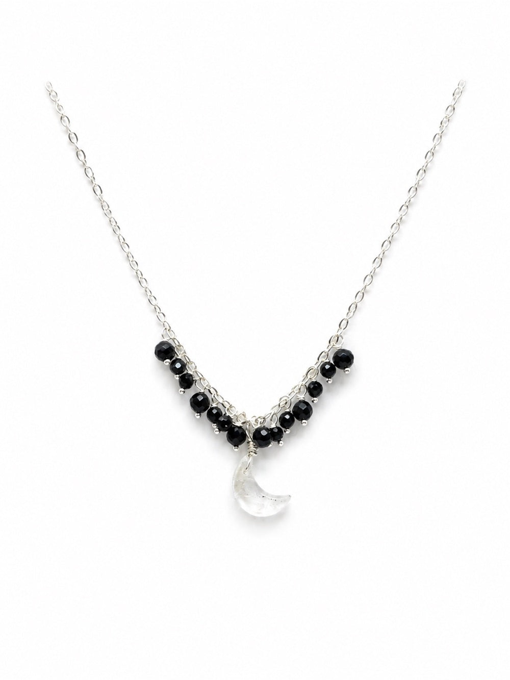 Nc7 Moonstone + Black Spinel Moon Necklace
