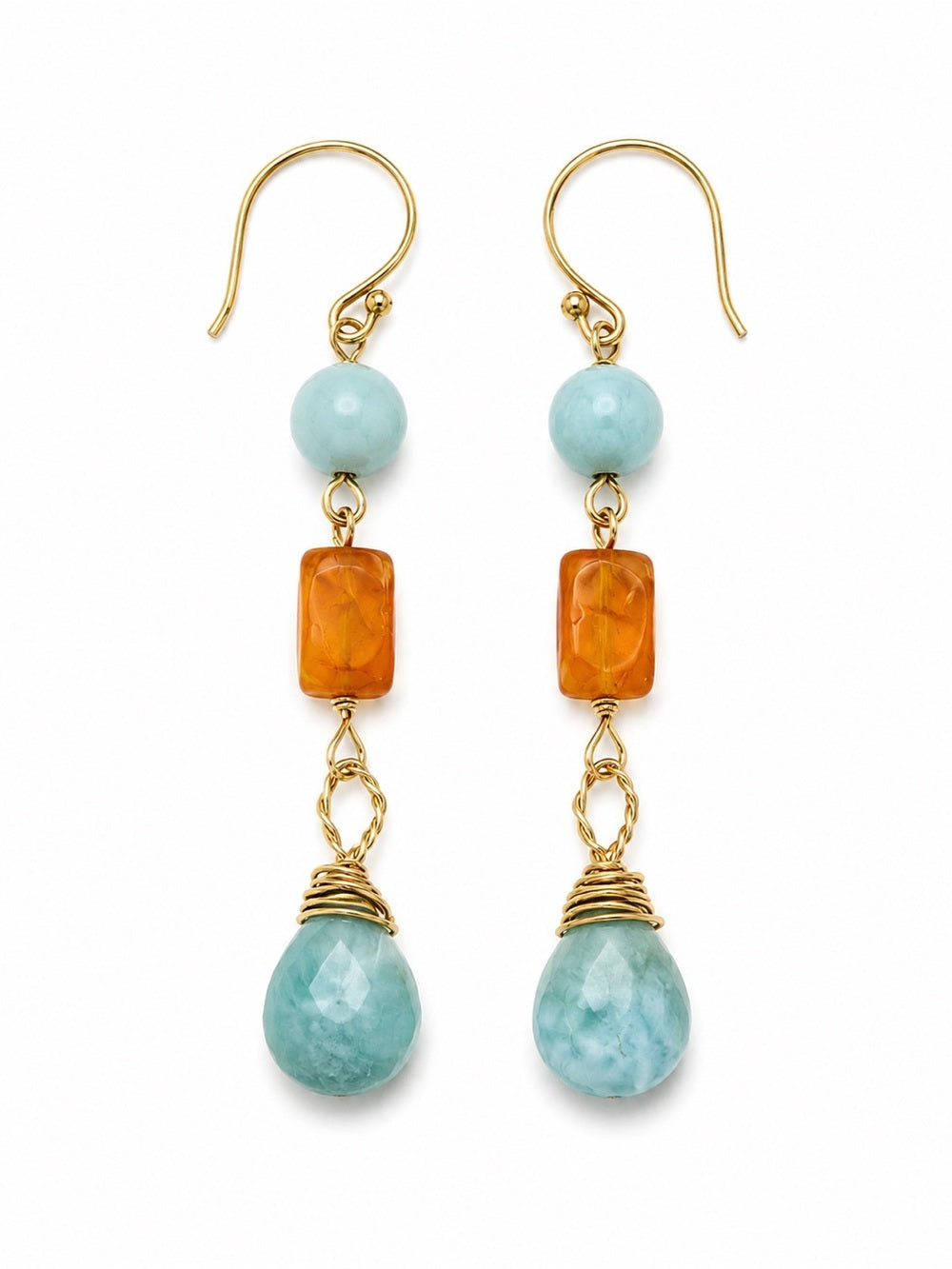 HKB90 Larimar + Carnelian Hook Earrings