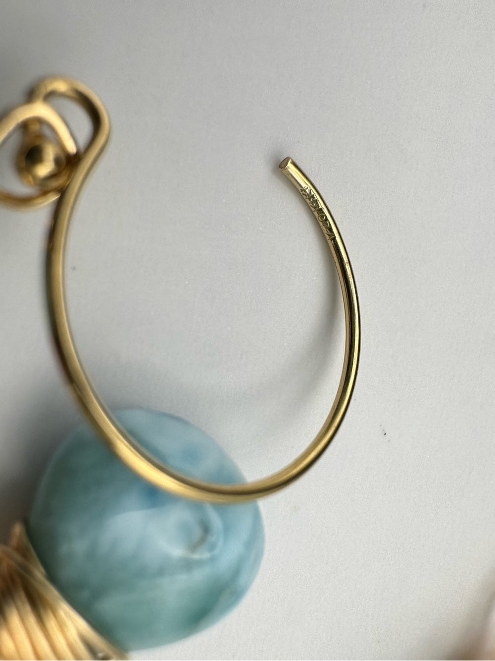 HKB90 Larimar + Carnelian Hook Earrings