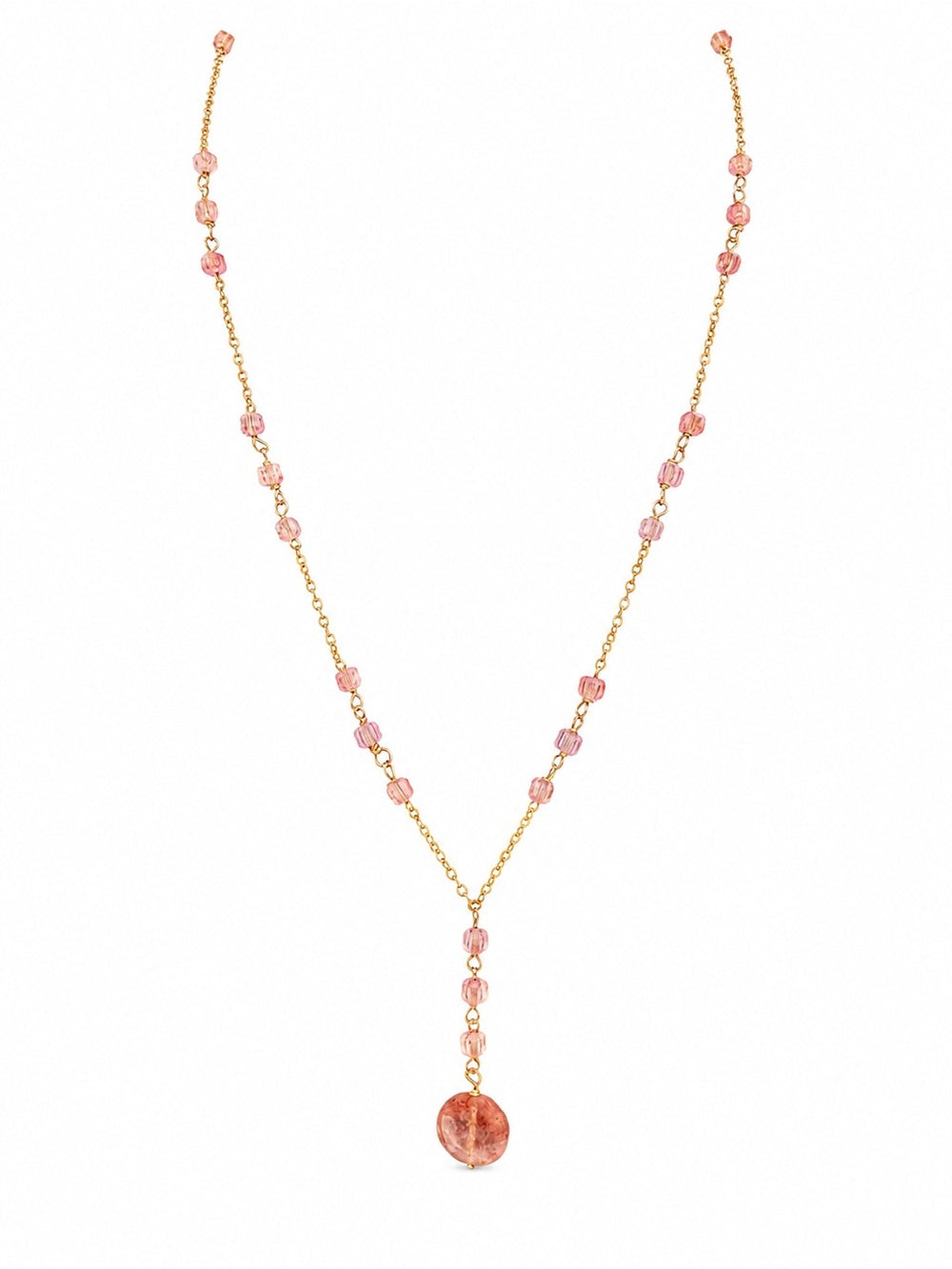 NB72 Lariat Strawberry Quartz Necklace