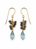 HKB80 Blue Topaz + Smoky Quartz Hook Earrings