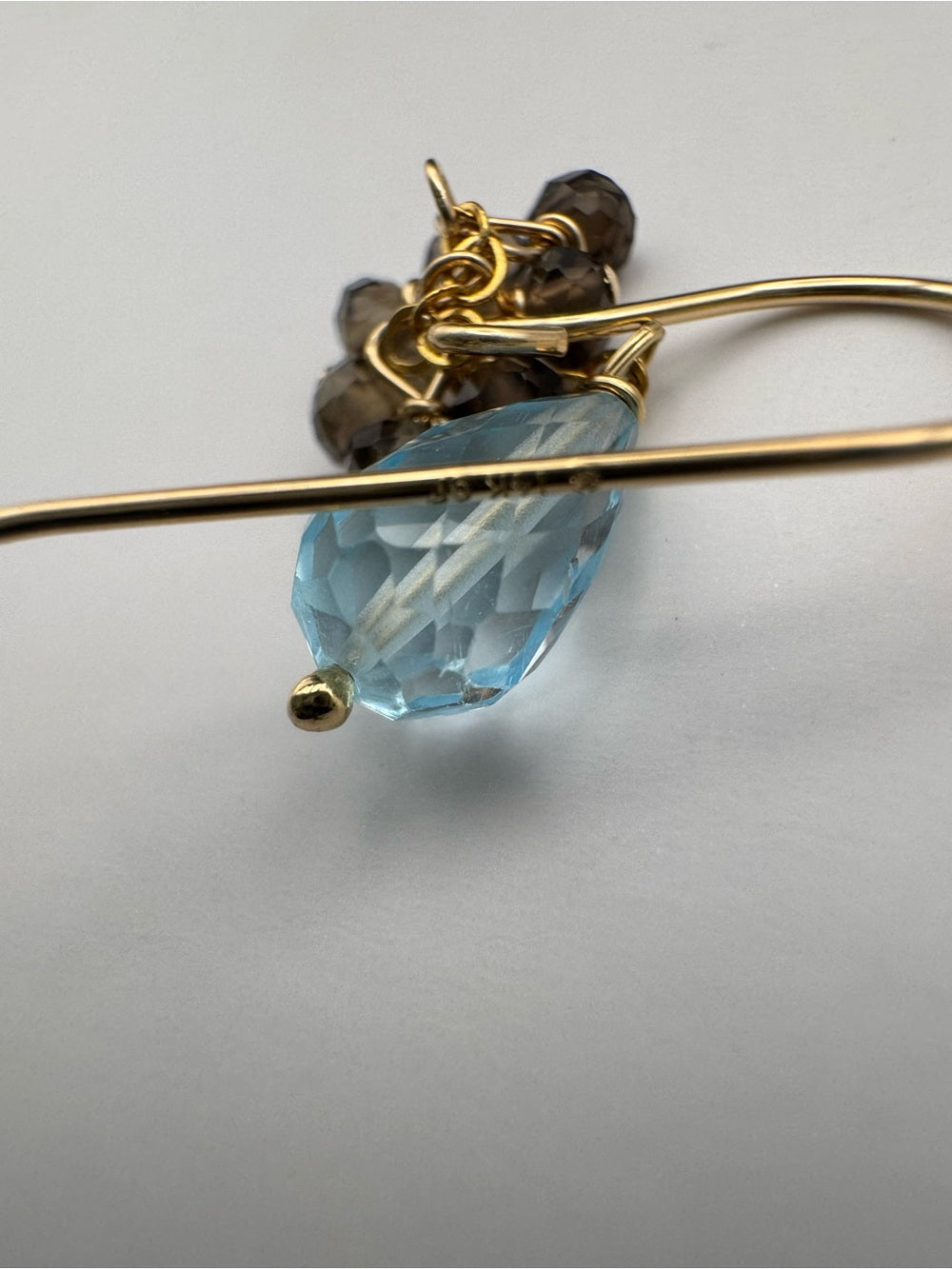 HKB80 Blue Topaz + Smoky Quartz Hook Earrings