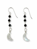 HKB100 Black Spinel + Moonstone Hook Moon Earrings