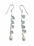 HKB76 Blue Topaz + Pearl Sterling Silver Hook Earring