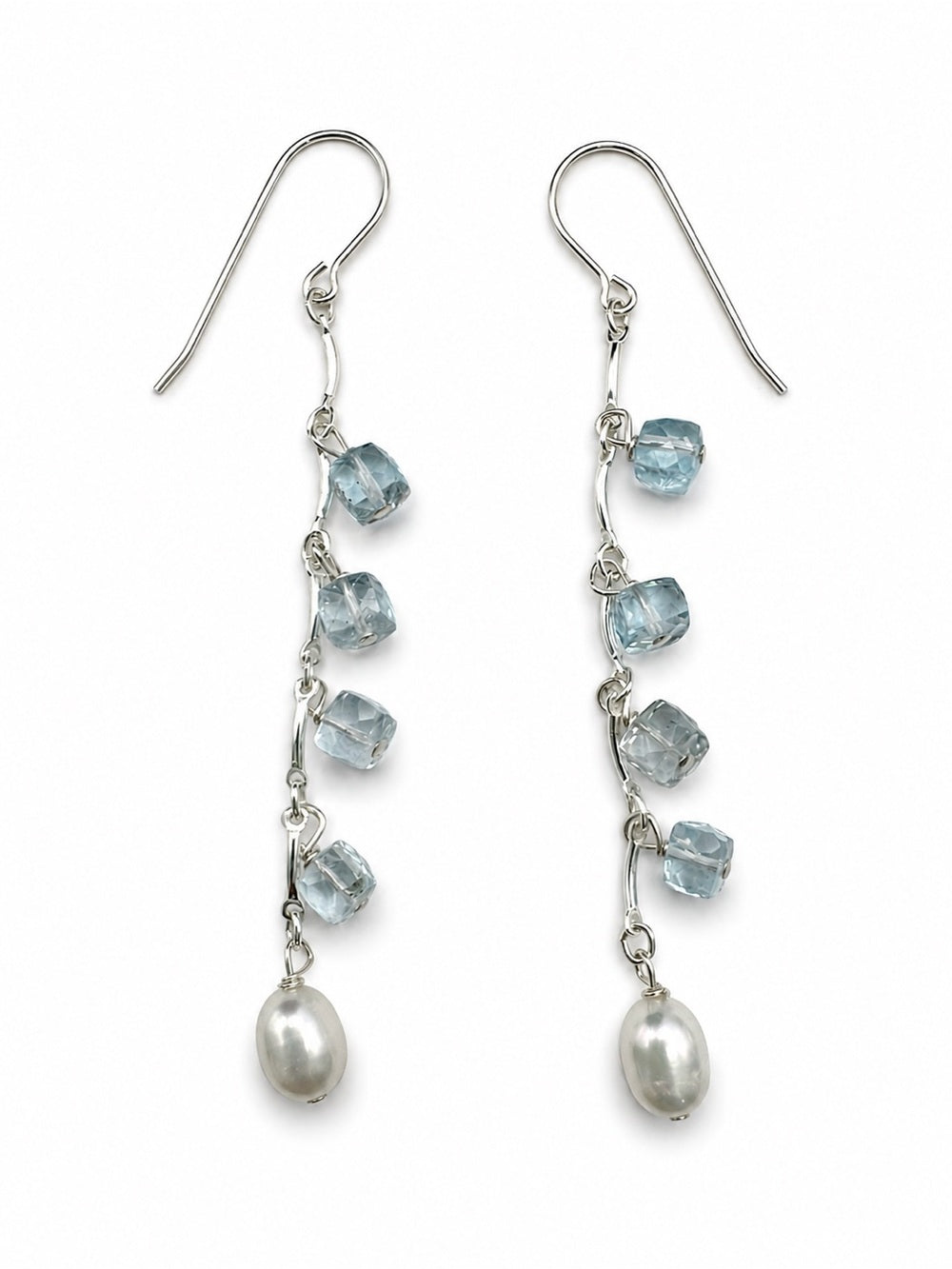 HKB76 Blue Topaz + Pearl Sterling Silver Hook Earring