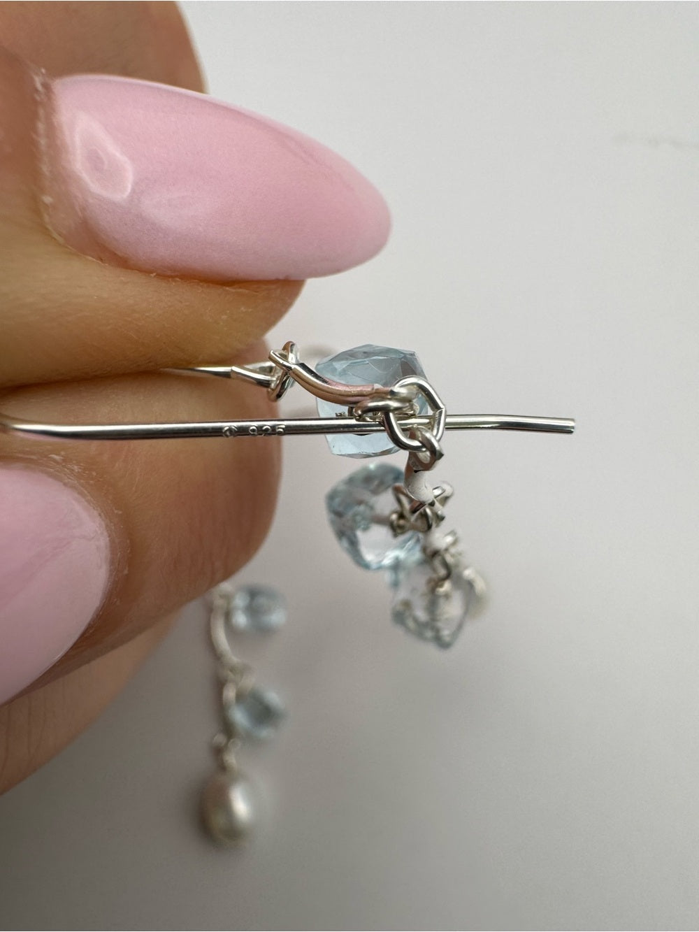 HKB76 Blue Topaz + Pearl Sterling Silver Hook Earring