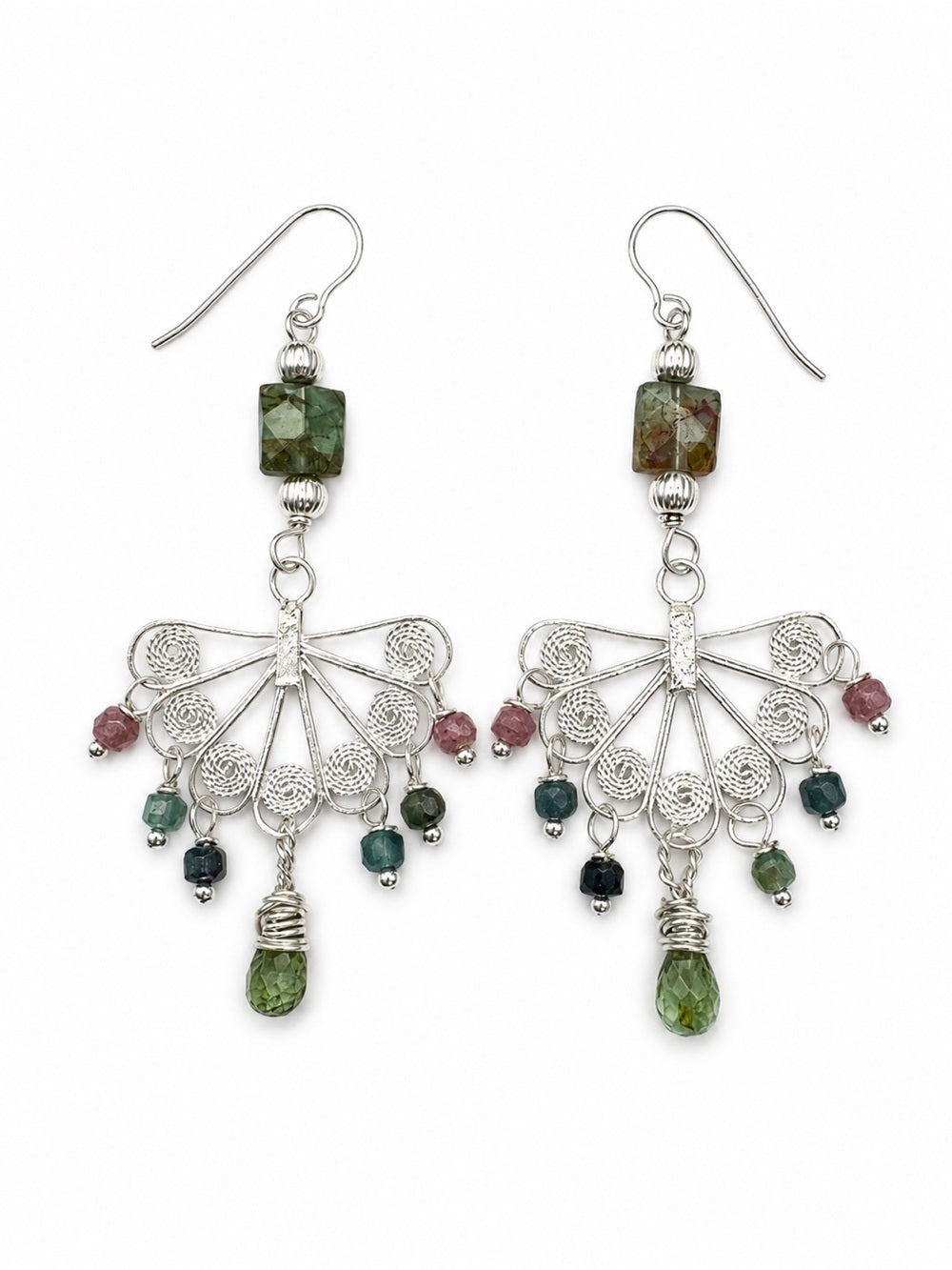 HKB4 Mixed Tourmaline Fan Hook Earrings
