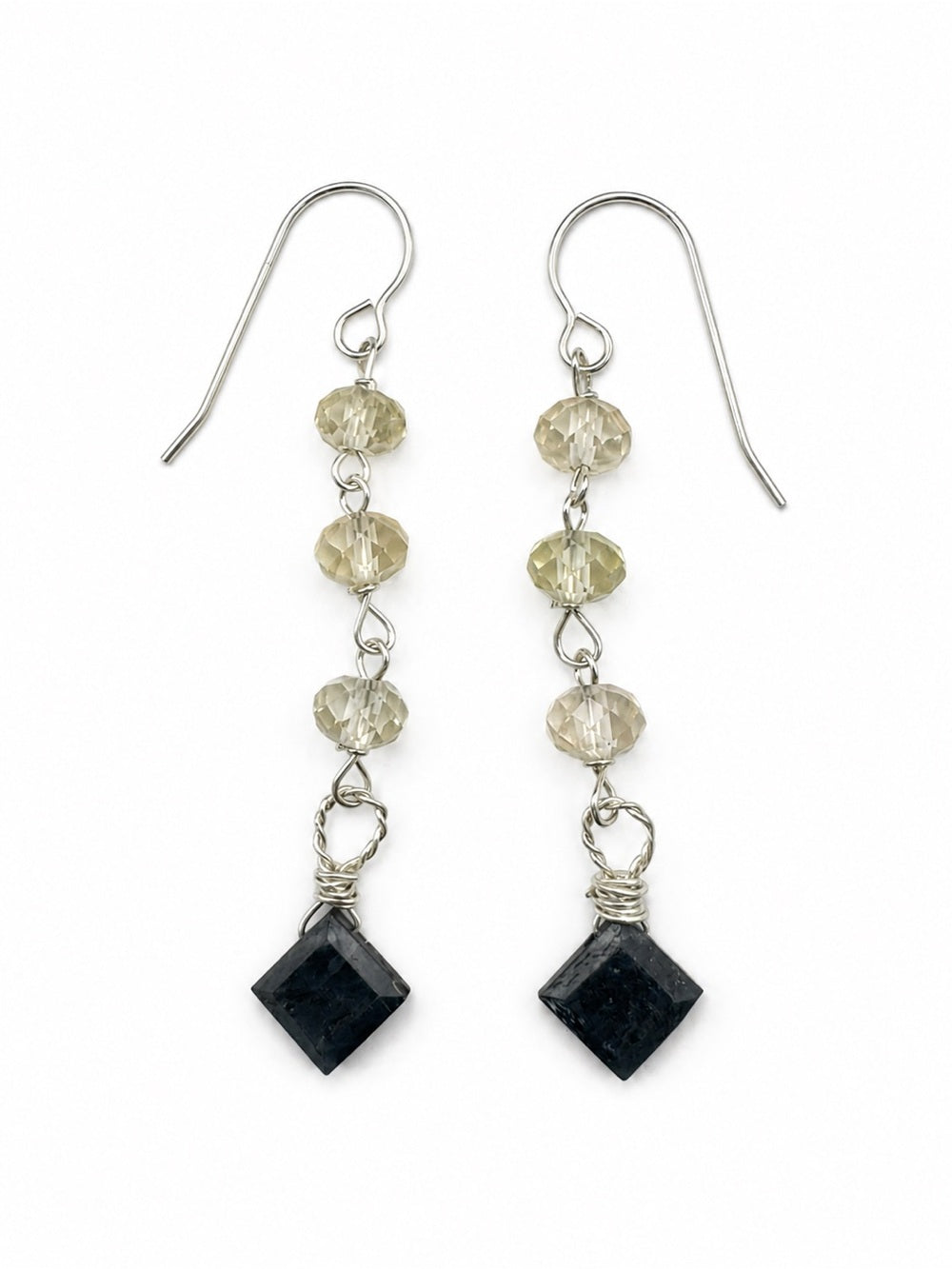HKB78 Lemon Quartz + Kyanite Diamond Hook Earrings