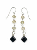 HKB78 Lemon Quartz + Kyanite Diamond Hook Earrings