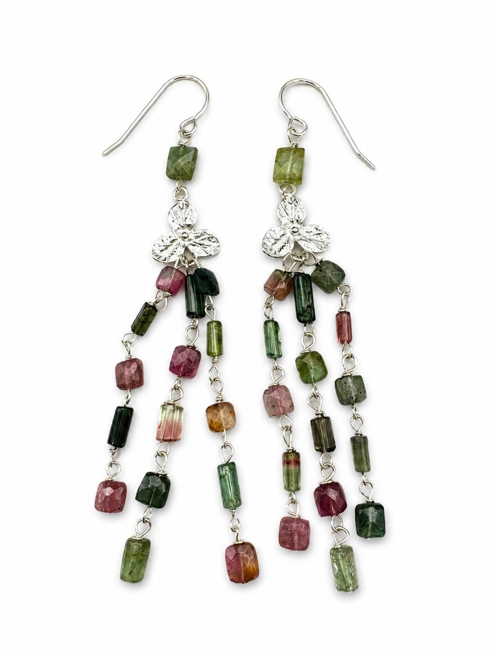 HKB56 Tourmaline Flower Hook Earrings