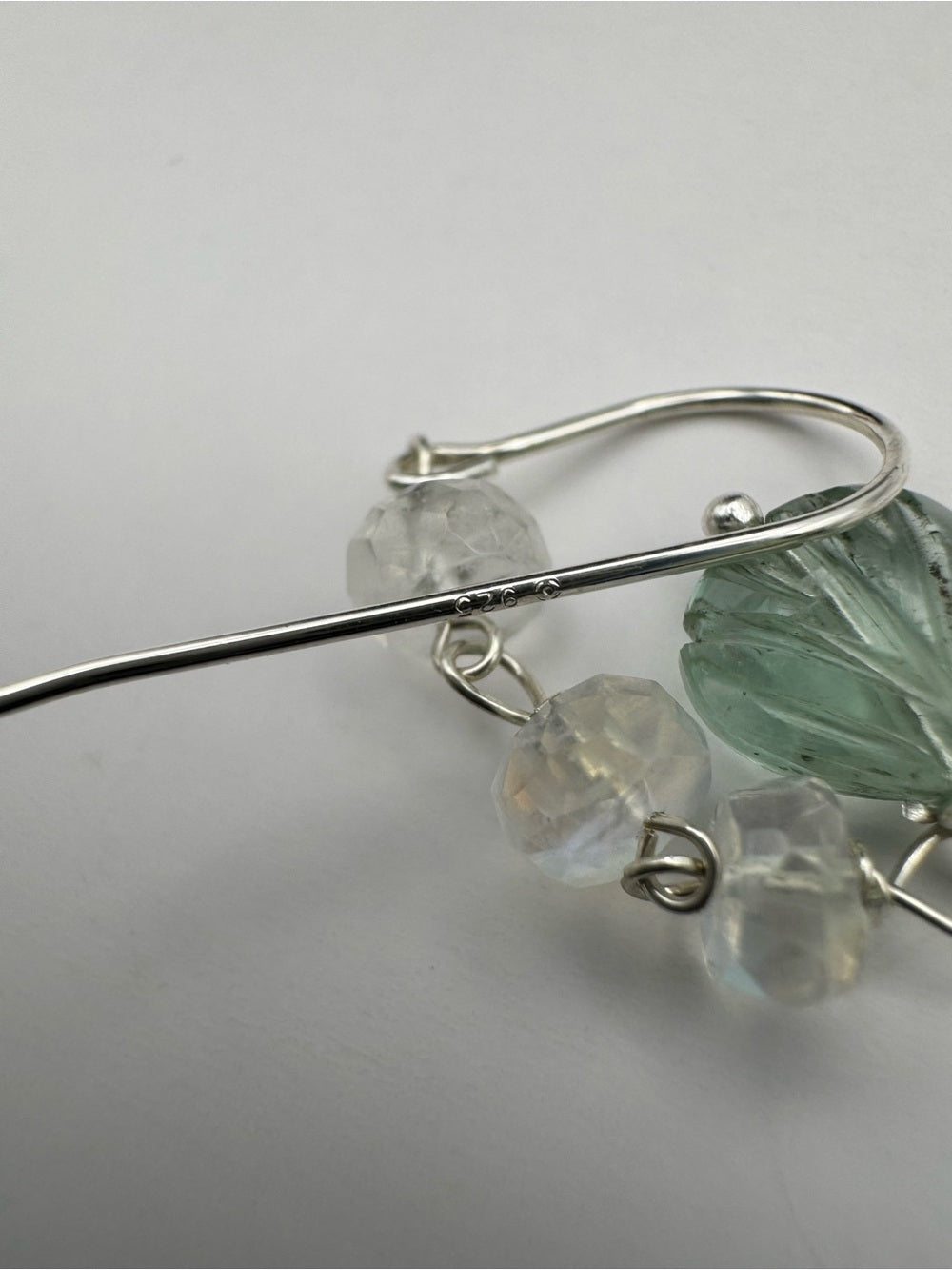 HKB107 Moonstone + Flourite Shell Hook Earrings