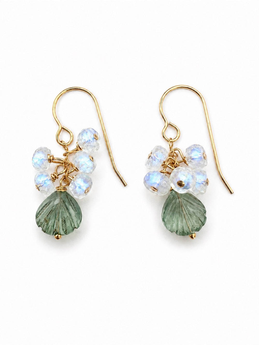 HKB109 Flourite and Moonstone Shell Hook Earring