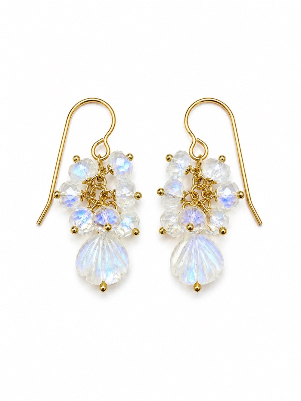 HKB102 Gold Filled Moonstone Shell Hook Earrings