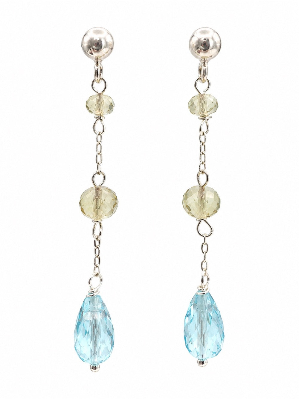 HKB10 Blue Topaz + Lemon Quartz Post Dangle Earrings