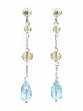 HKB10 Blue Topaz + Lemon Quartz Post Dangle Earrings