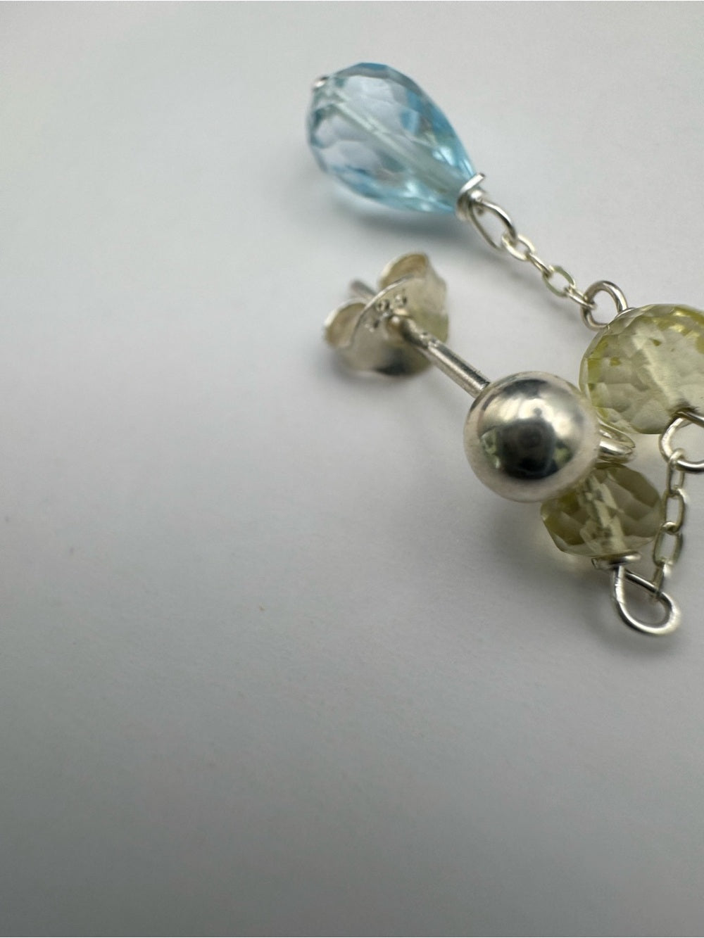 HKB10 Blue Topaz + Lemon Quartz Post Dangle Earrings
