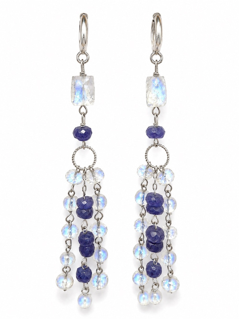 HKB16 Moonstone + Tanzanite Hook Triple Dangle Earring