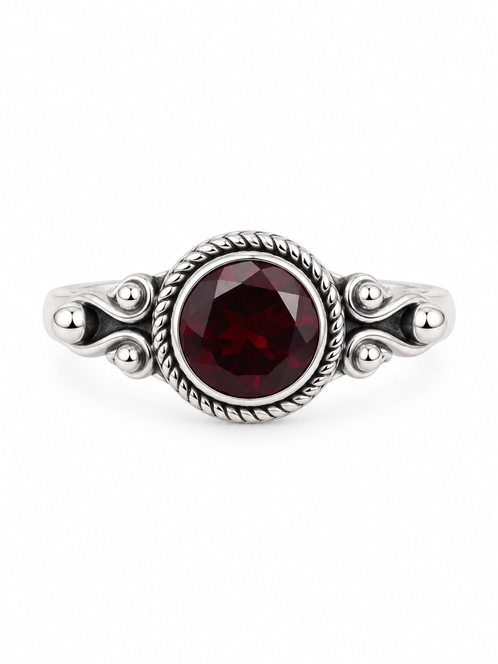 Garnet Round Vintage Style Ring (S925)