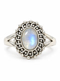Moonstone Beaded Frame Oval Ring (S925)