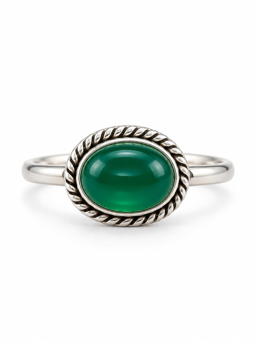Green Chalcedony Braided East West Ring