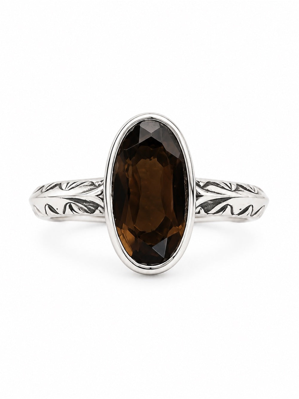 Smokey Quartz Elongated Oval Ring (S925)