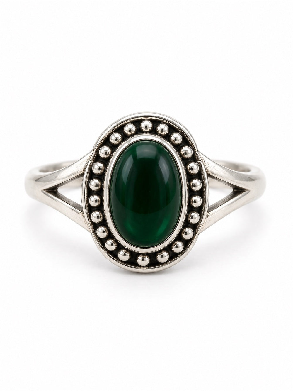 Green Chalcedony Beaded Oval Ring