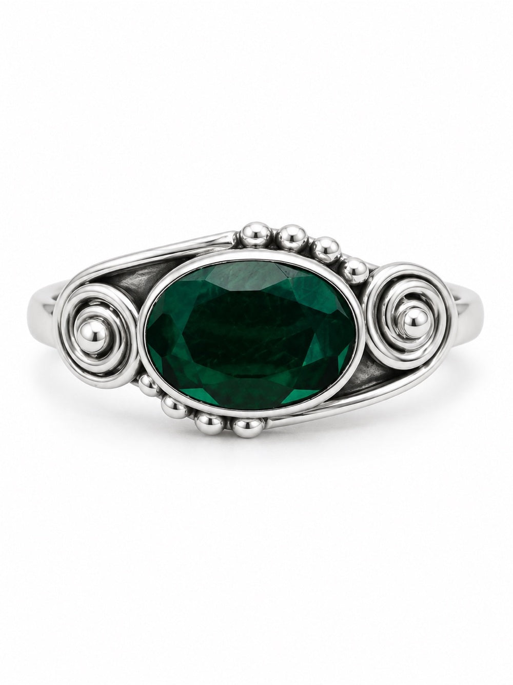 Emerald East West Vintage Style Ring (S925)