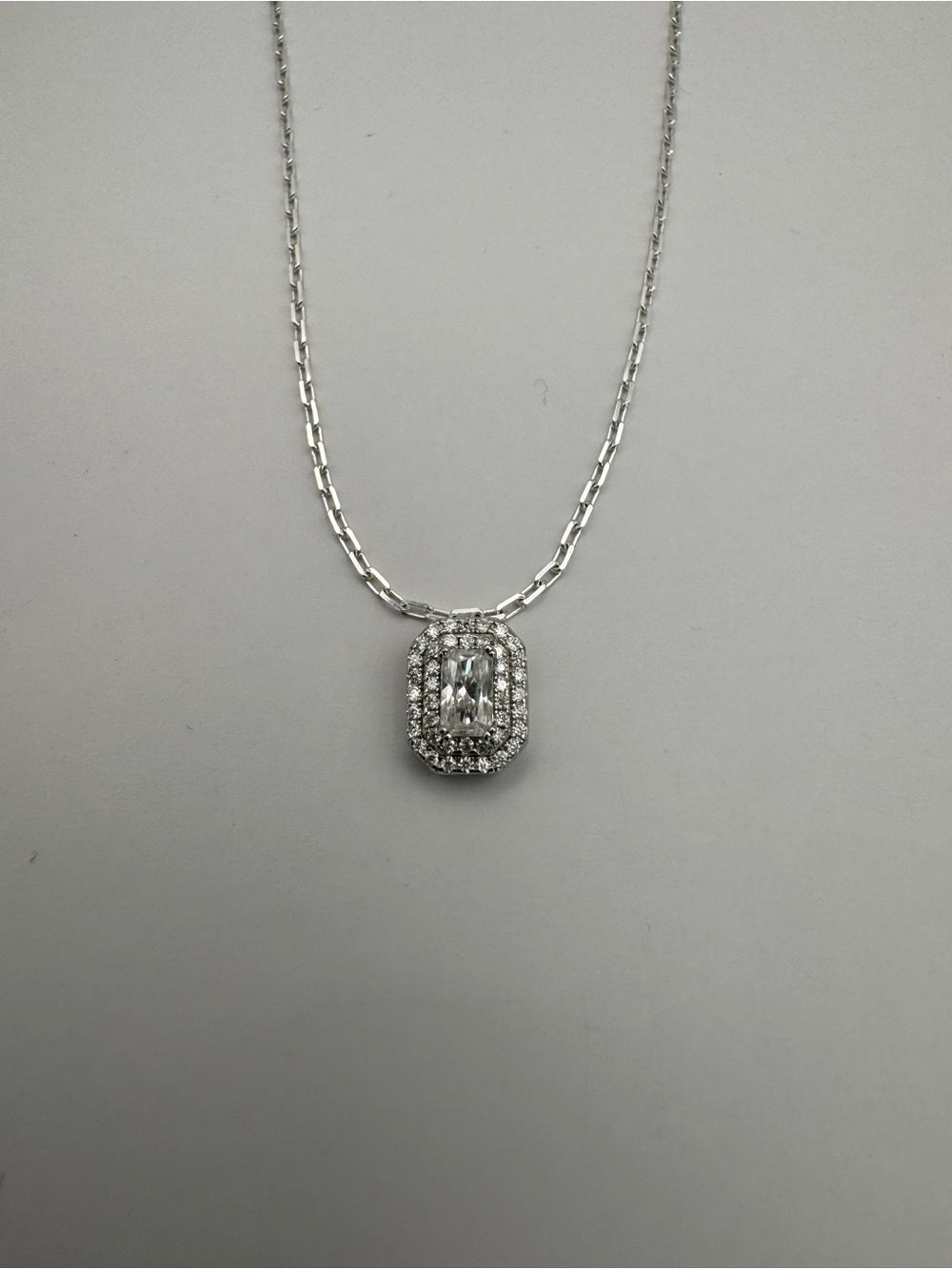 0.47 CT Moissanite Diamond Radiant Double Halo Pendant (S925)