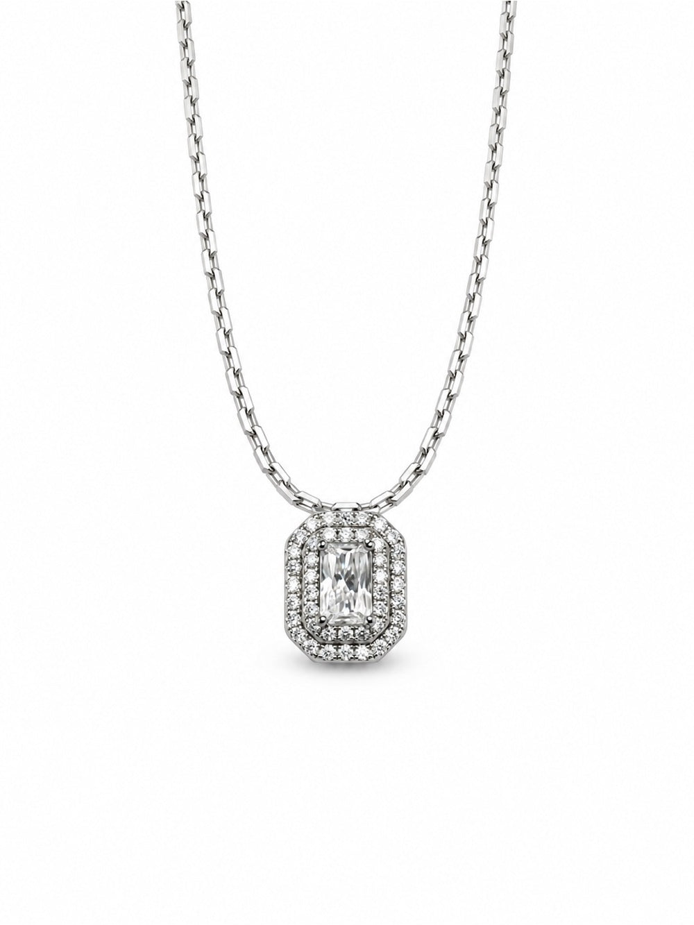 0.47 CT Moissanite Diamond Radiant Double Halo Pendant (S925)