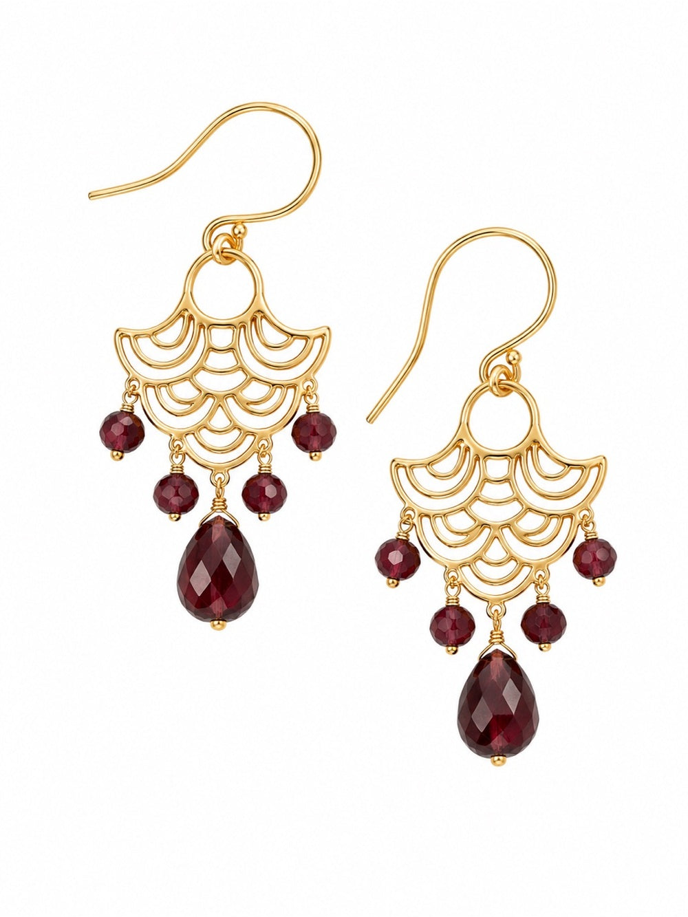 AWHK40 Garnet Fan Hook Earrings
