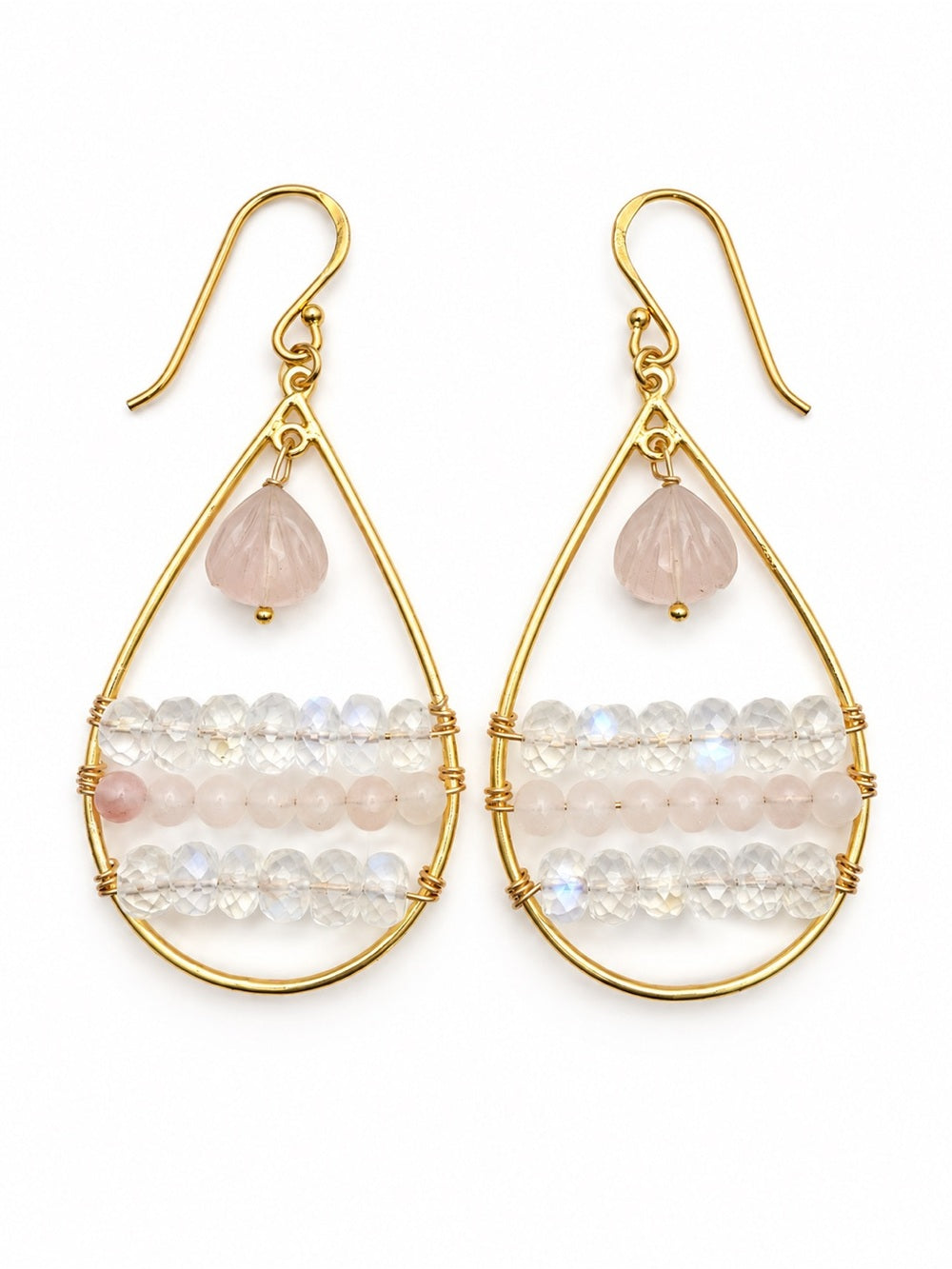 AWHK44 Rose Quartz Seashell Moonstone Hooks