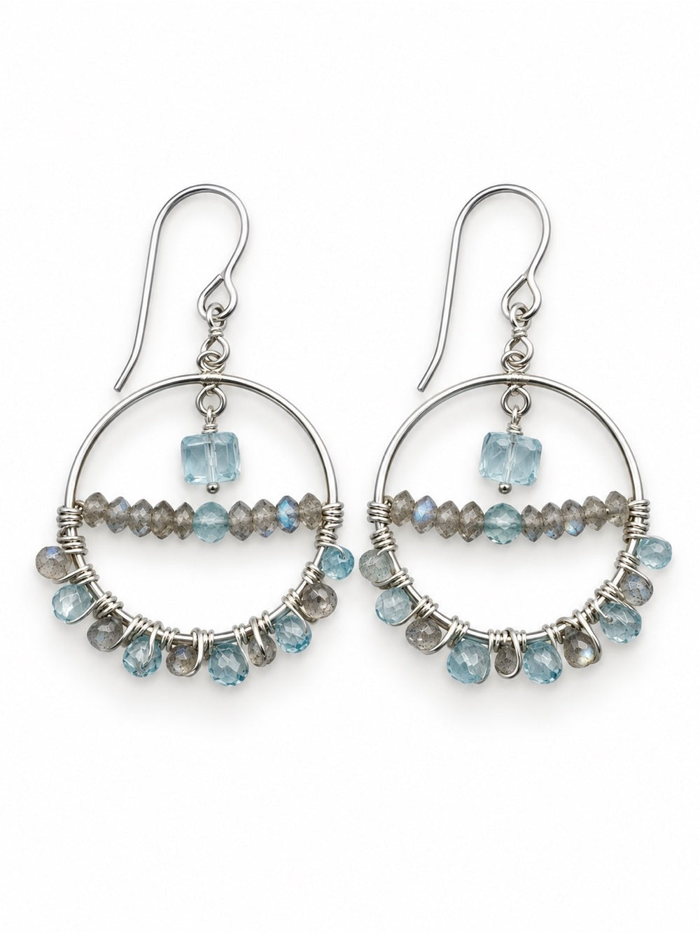 AMHK30 Labradorite and Blue Topaz Dangle Earrings