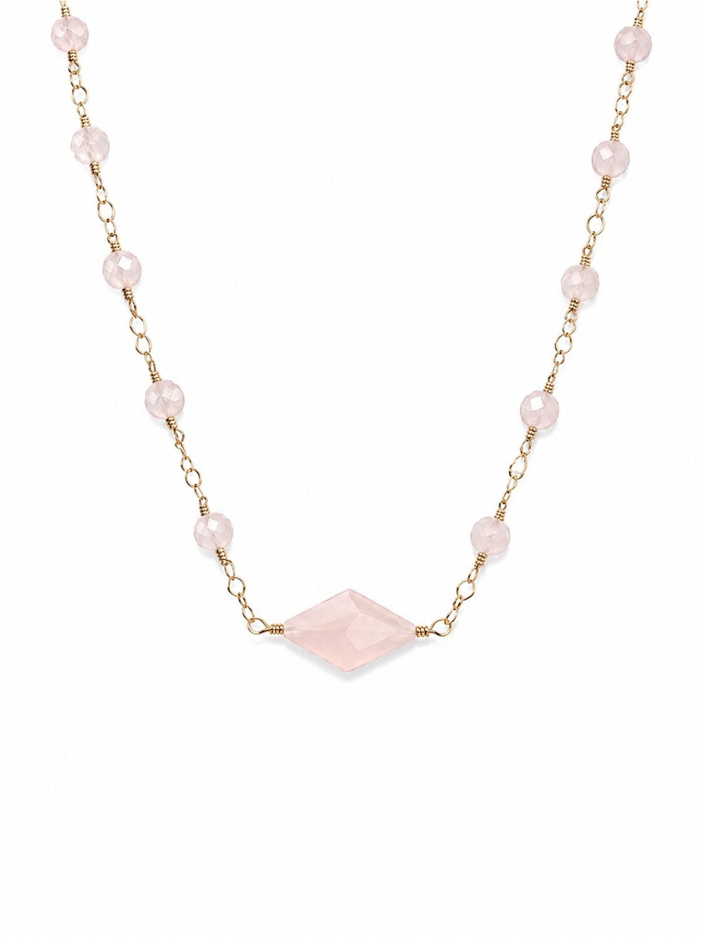 Rose Quartz Diamond Shaped Gold Filled Necklace (AWN6)