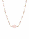 Rose Quartz Diamond Shaped Gold Filled Necklace (AWN6)