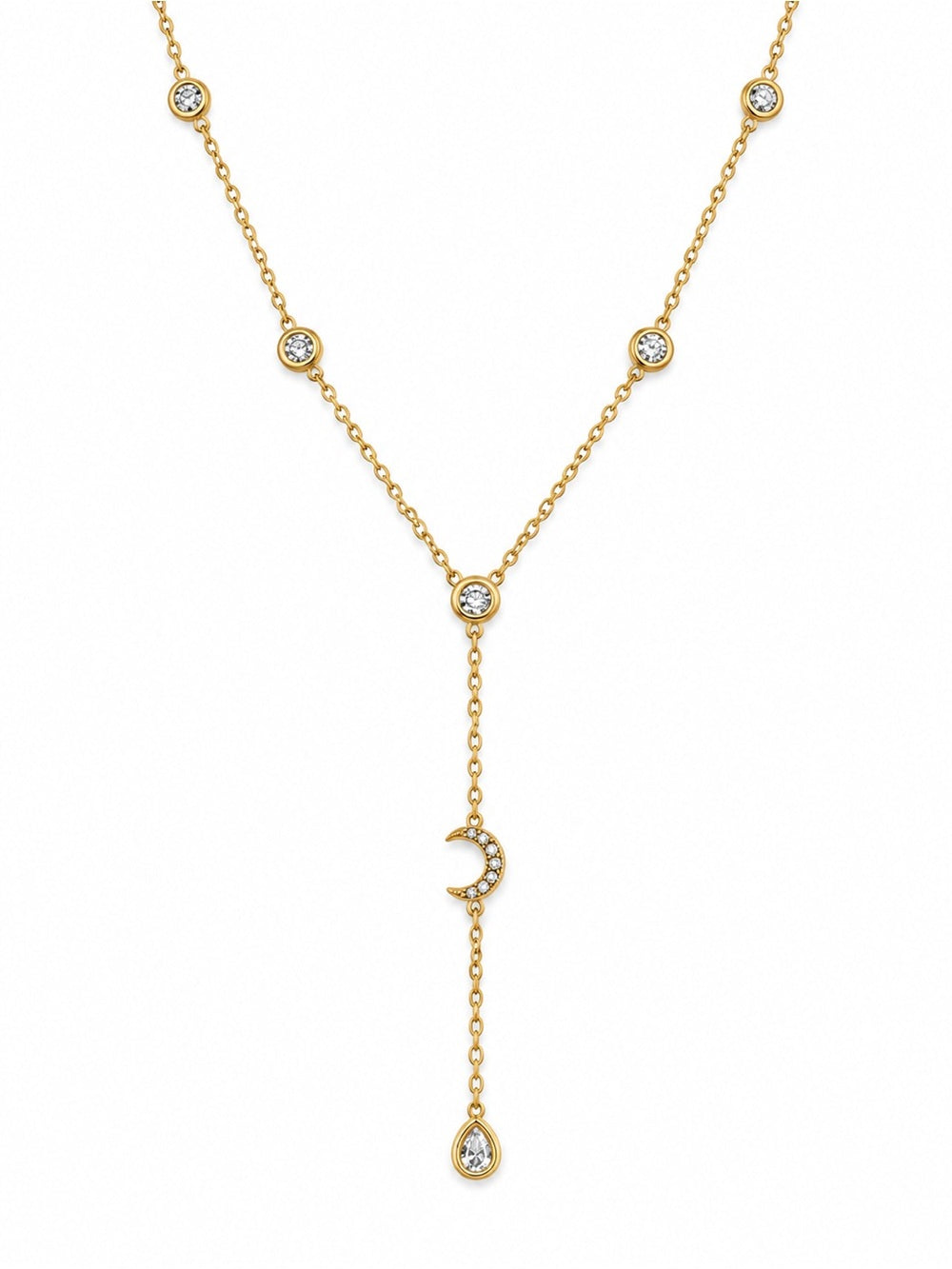 Bezel Moon Lariat Necklace
