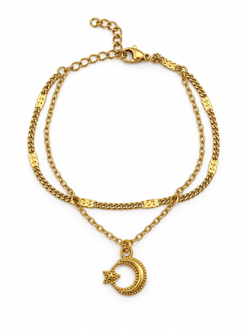 Double Chain Moon Bracelet
