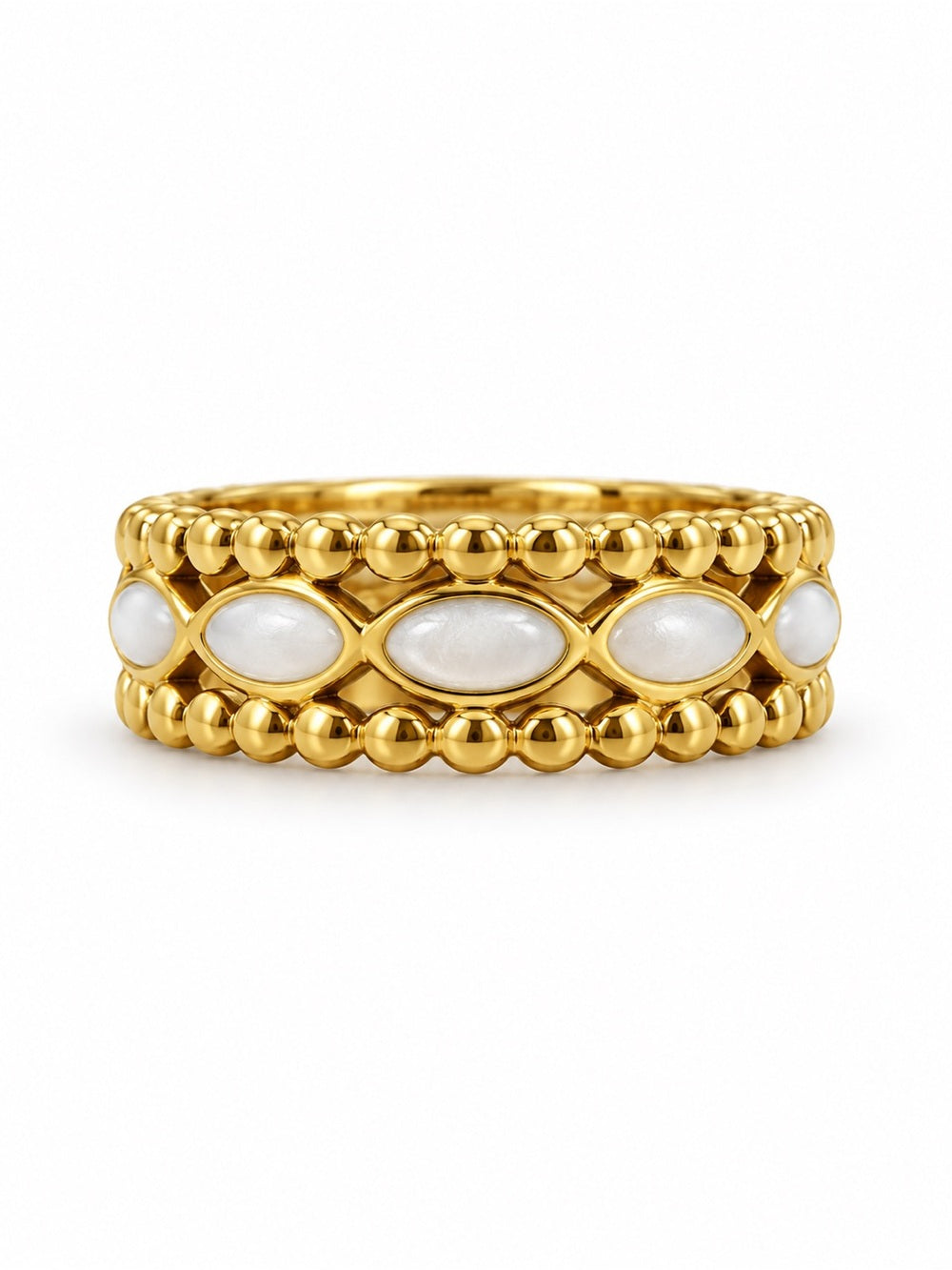 Oval Inlay White Enamel Ring