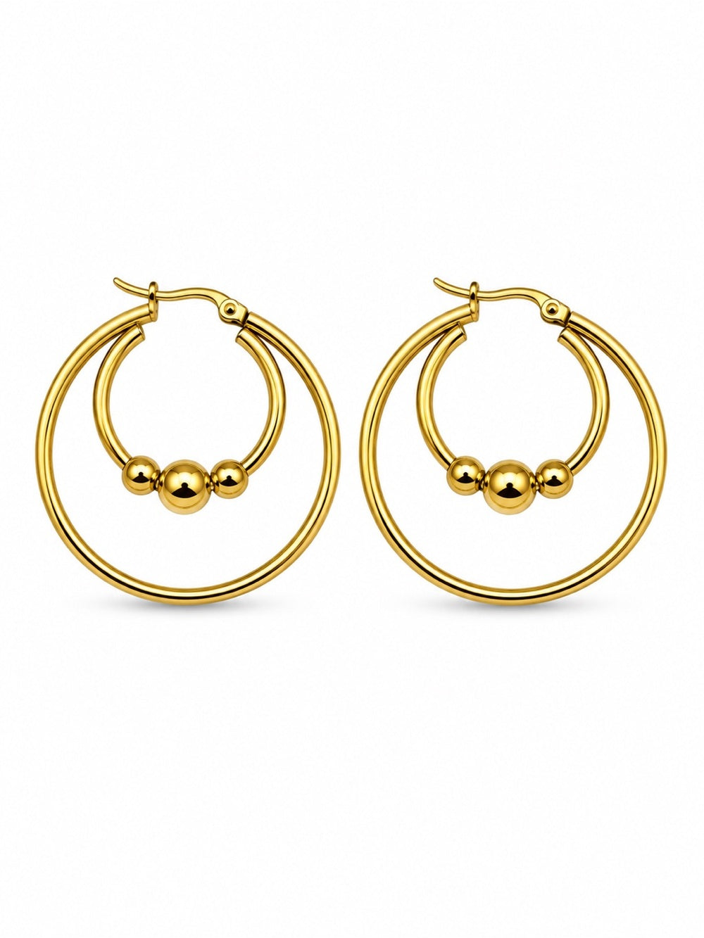Gold Double Hoop Ball Earrings