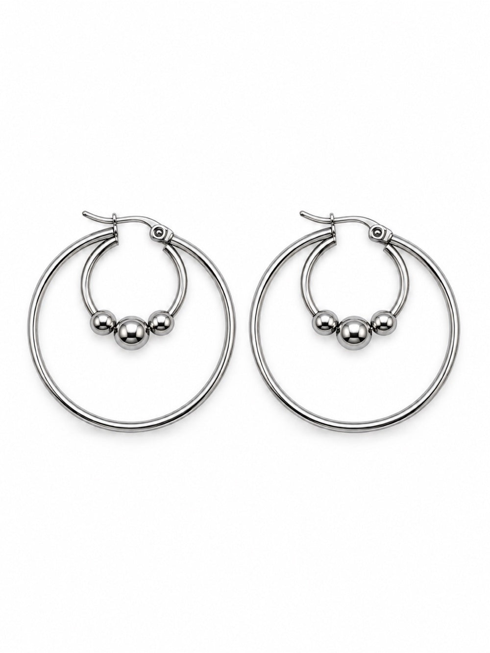 Silver Double Hoop Ball Earrings