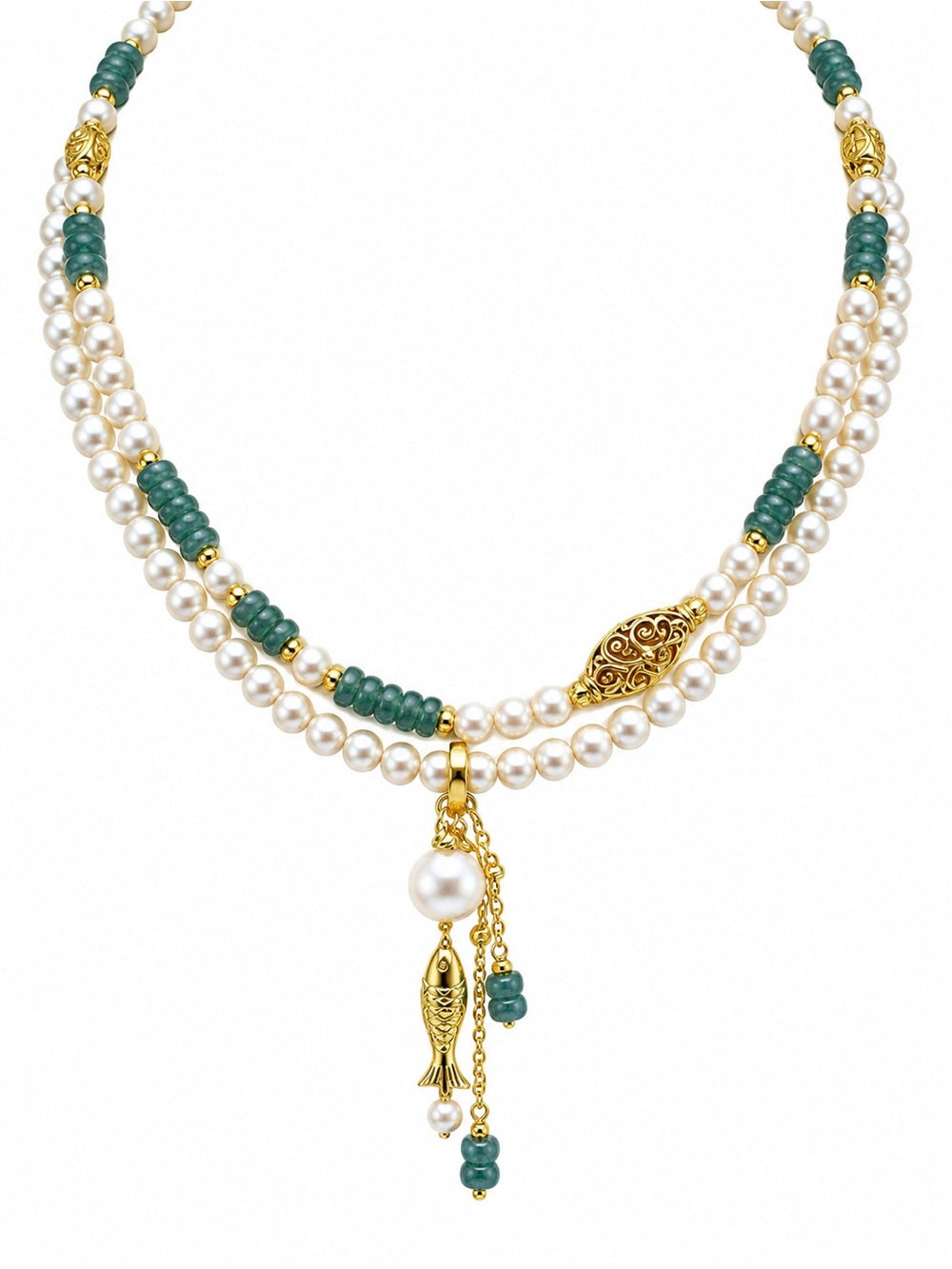 Edel Jade and Pearl Fish Necklace
