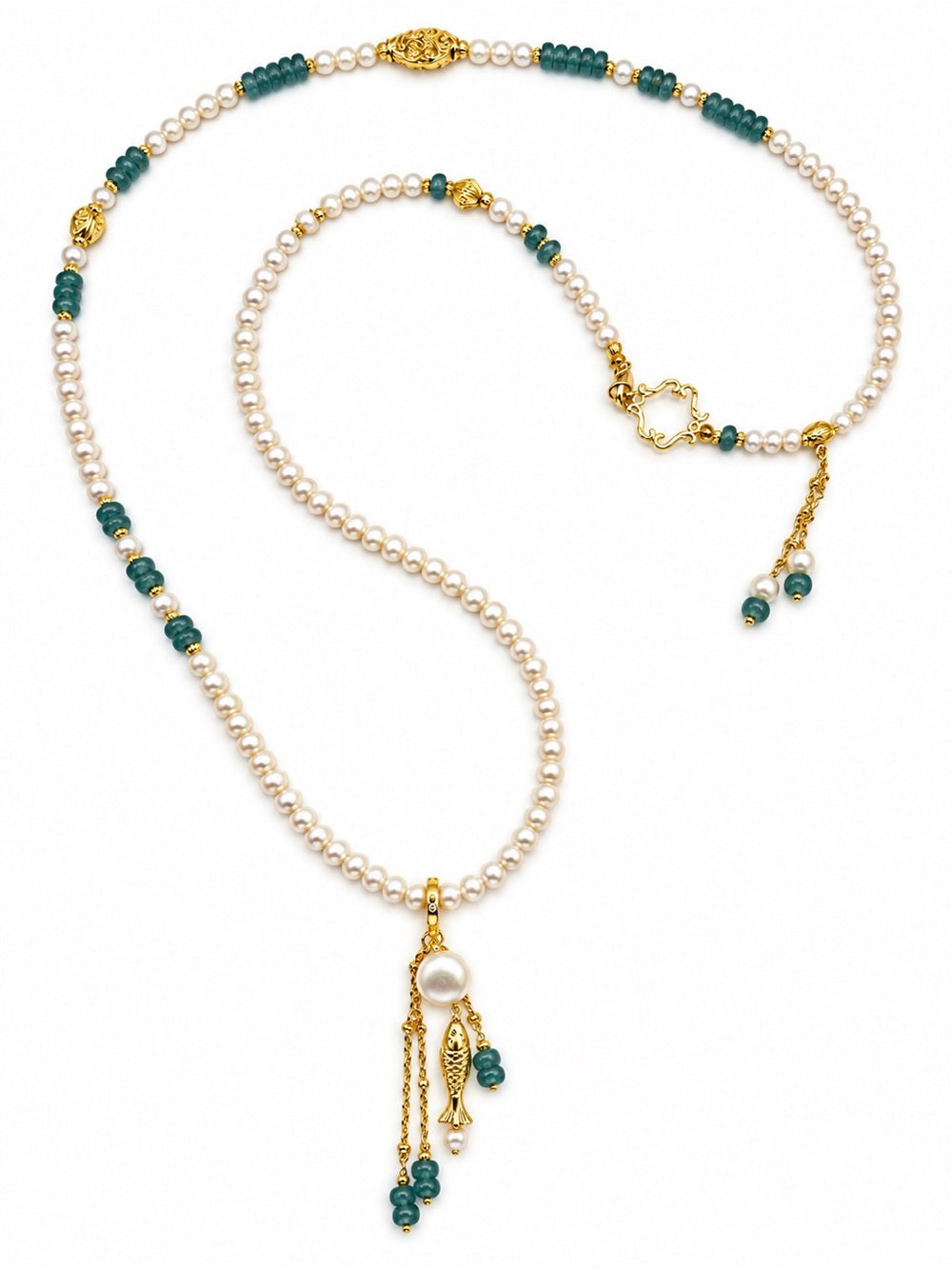 Edel Jade and Pearl Fish Necklace