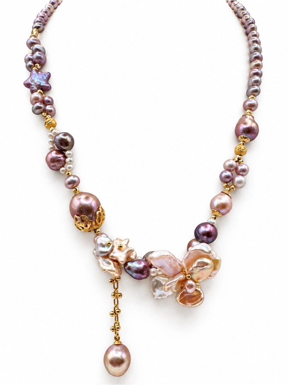 Purple Freshwater Pearl Star Cluster Necklace RL033