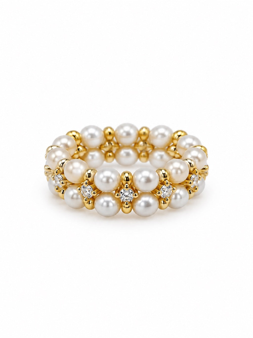 Stretchy Freshwater Pearl Gold Sparkle Ring