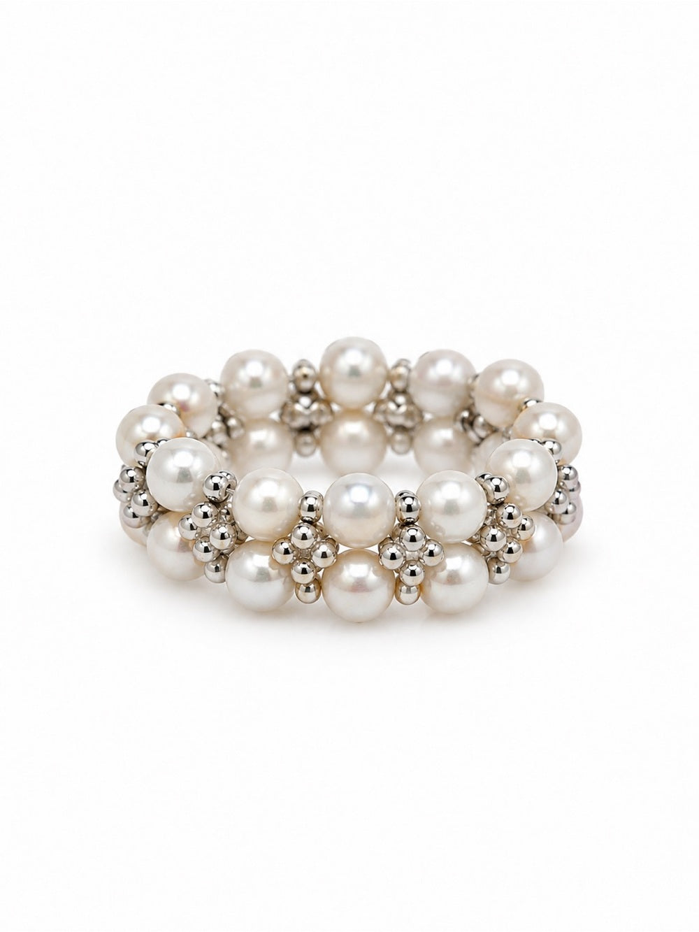Stretchy Freshwater Pearl Silver Sparkle Ring