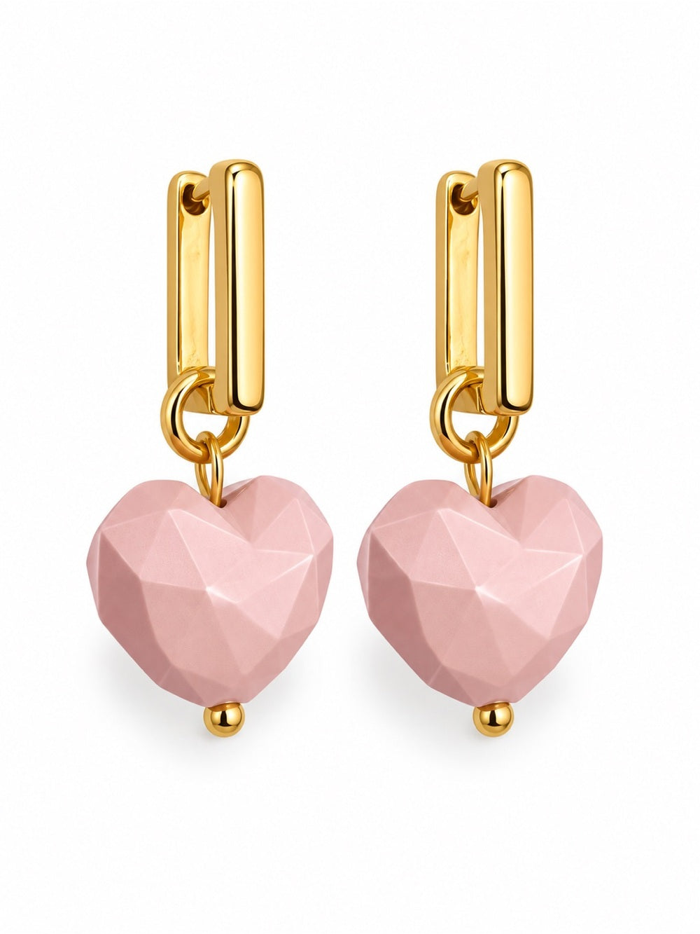 Pink Enamel Heart Cut Earrings