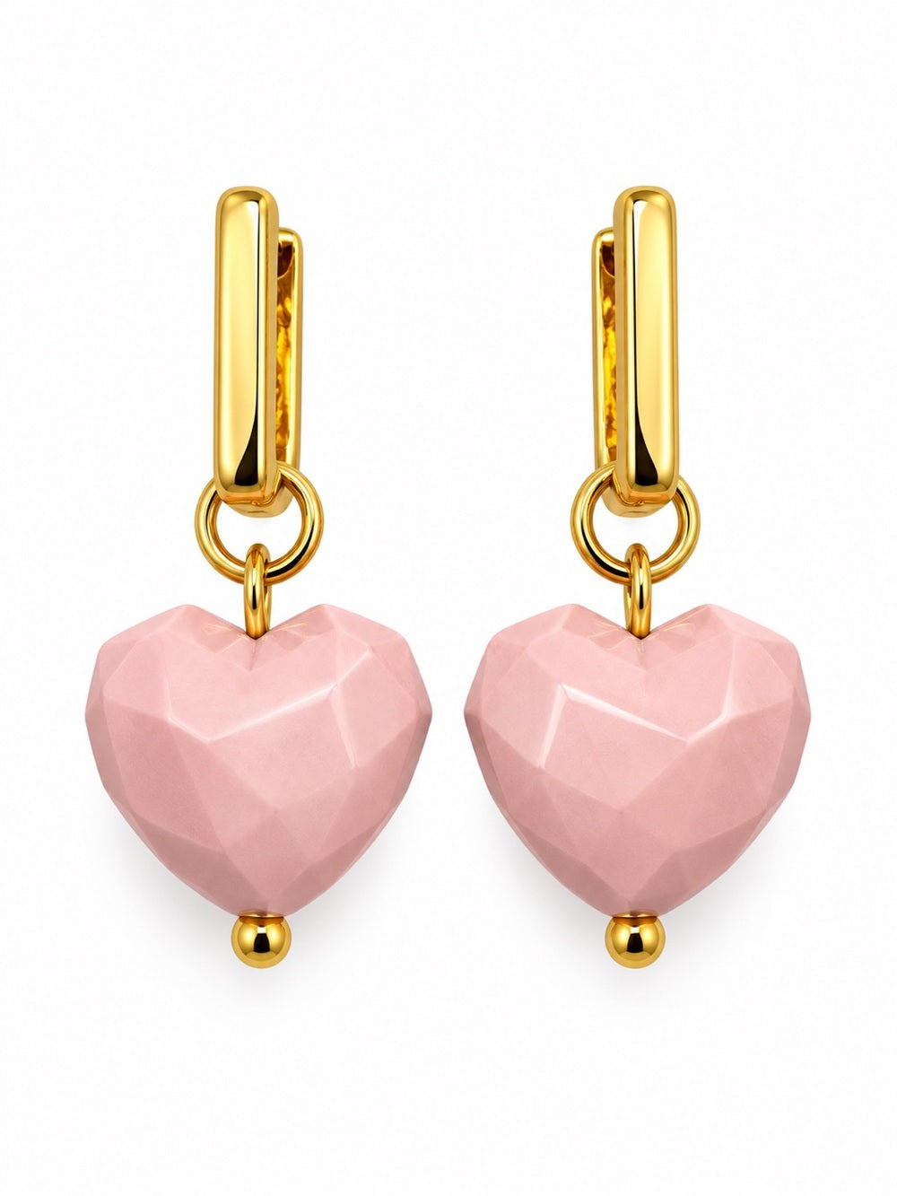 Pink Enamel Heart Cut Earrings