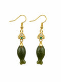 Exotic Jade Fish Dangle Earrings